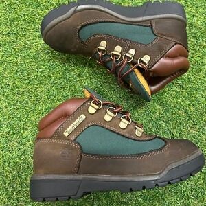 Timberland Field Boots Brown Green Leather Boys Size 13 16737 Hiking Mid Top